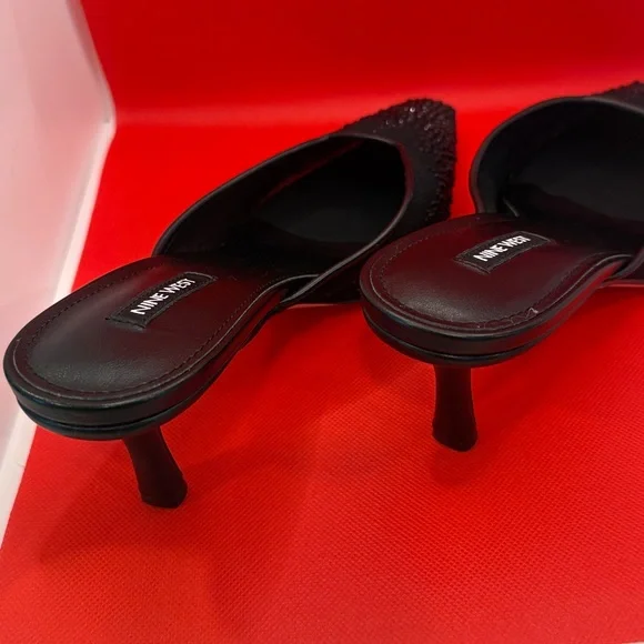 Nine West Black Crystal-Studded Pointed Mule Heels - Picture 3 of 4